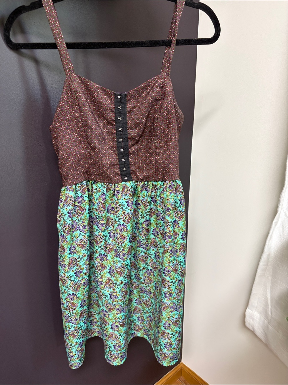 Xhilaration Brown and Mint Floral Spaghetti Strap Mini Dress